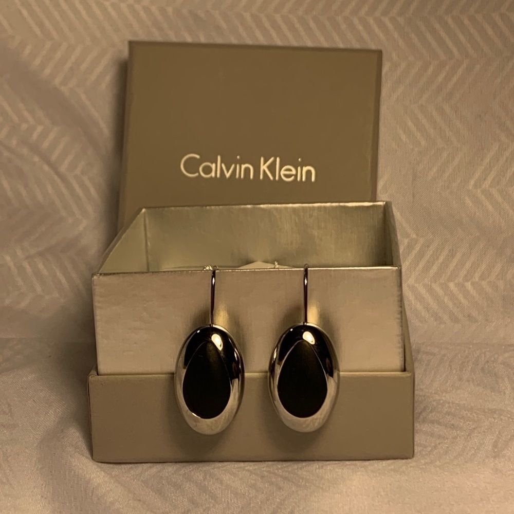 Calvin Klein Two Tone Black Silver Earrings